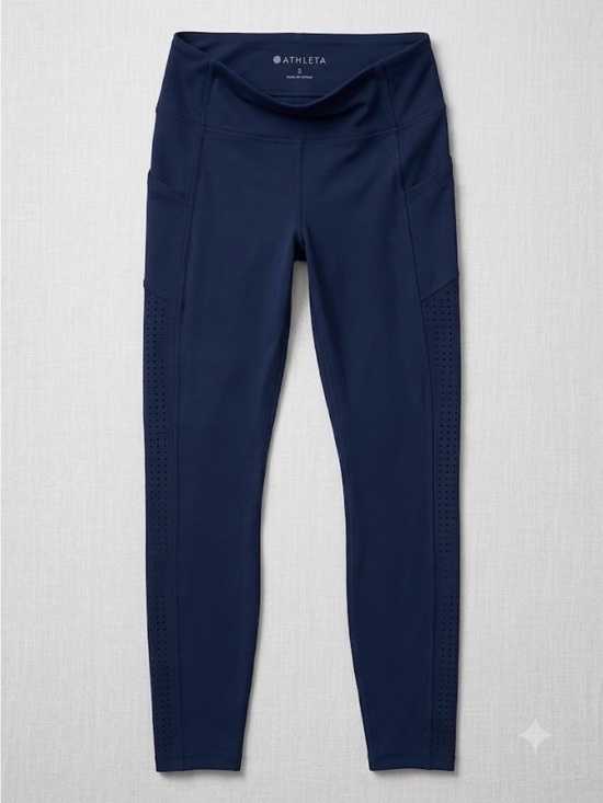 Athleta Pants - Athleta Navy Perforated Side-Panel Leggings size small EUC